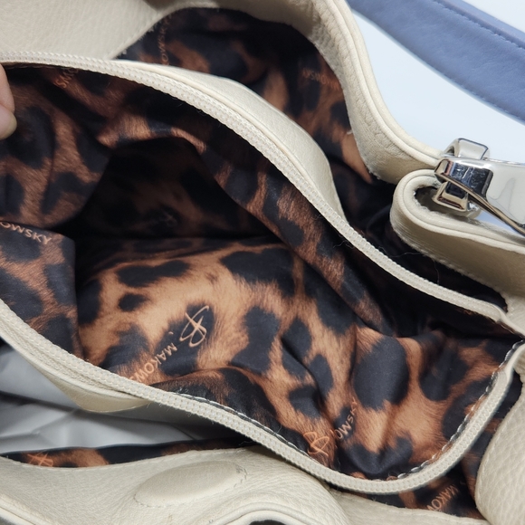 B Makowsky Silver Metallic Baby Blue Colorblock Leather Double Handle Shoulder B - Picture 8 of 16